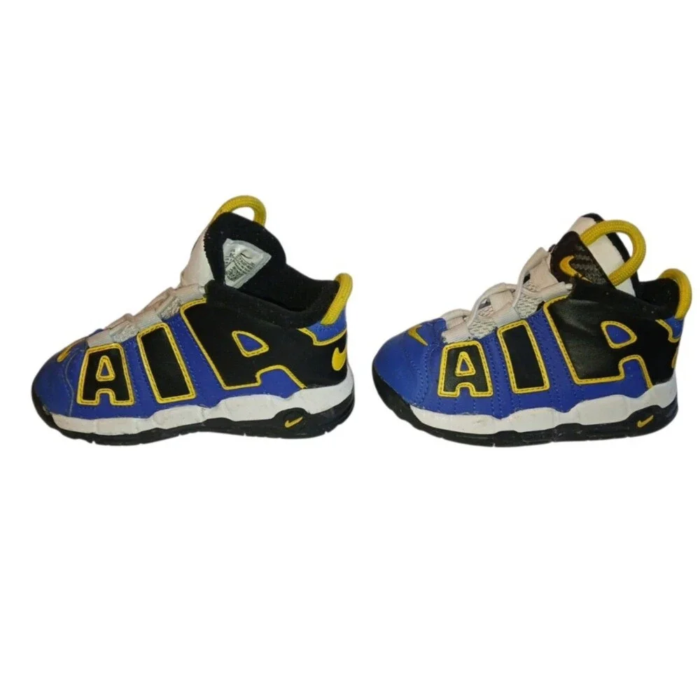 Nike Air Shoes Toddler Baby Blue Yellow Uptempo Peace Love Size 8C